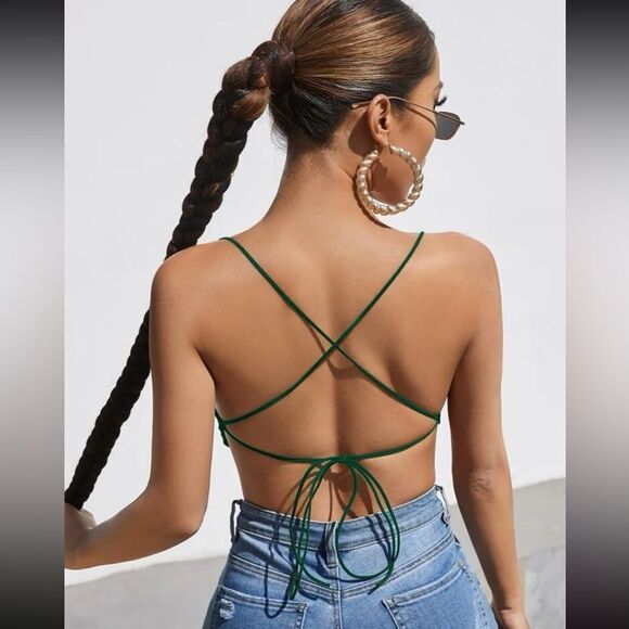 Green bandanna fairy style open back top - Picture 2 of 9